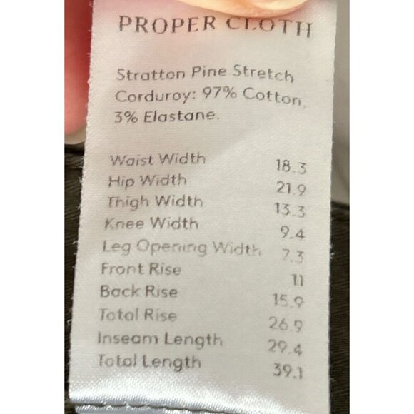 The Proper Clothing Corduroy Stretch Dress Pant Cotton Olive Green Size 36/29 - Picture 10 of 11